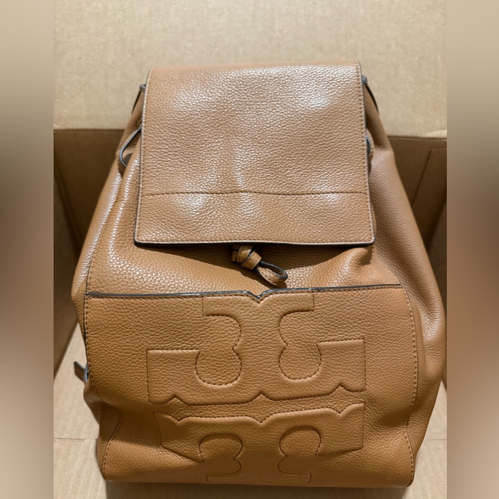 Tory Burch Bombé T-Flap Tan Leather Backpack